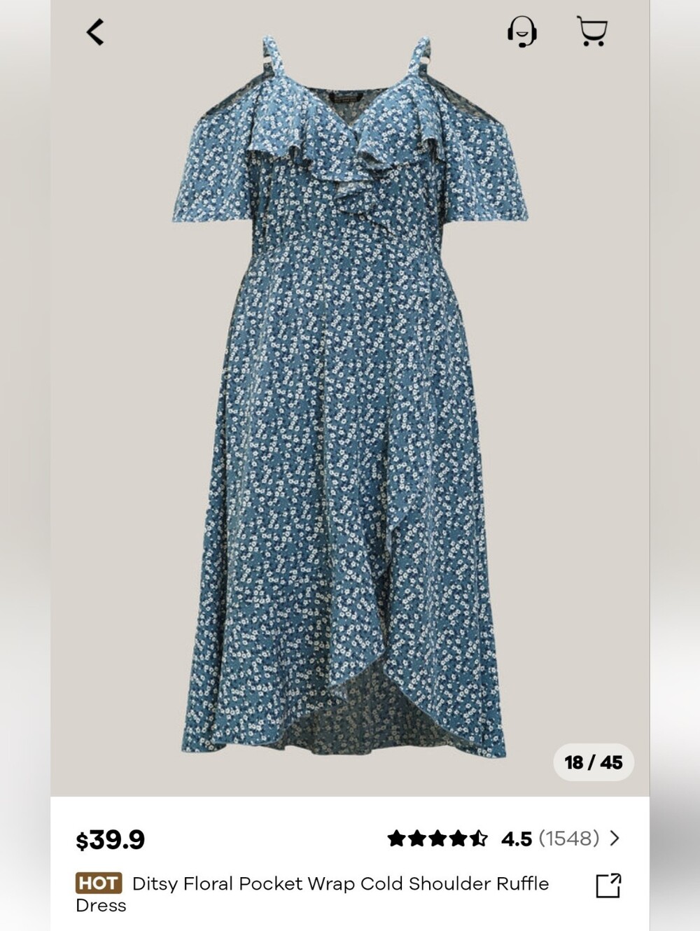 Blue Ditsy Floral High-Low Skirt with Ruffle Detail